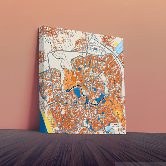 Hama Syria Colorful City Map Canvas Print