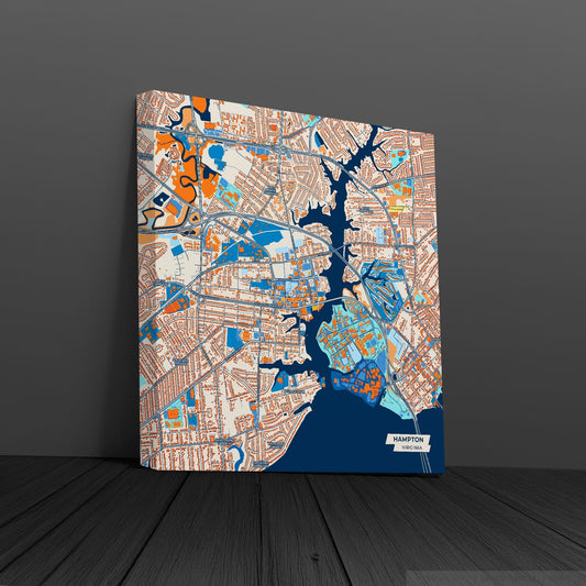 Hampton Virginia Colorful City Map Canvas Print