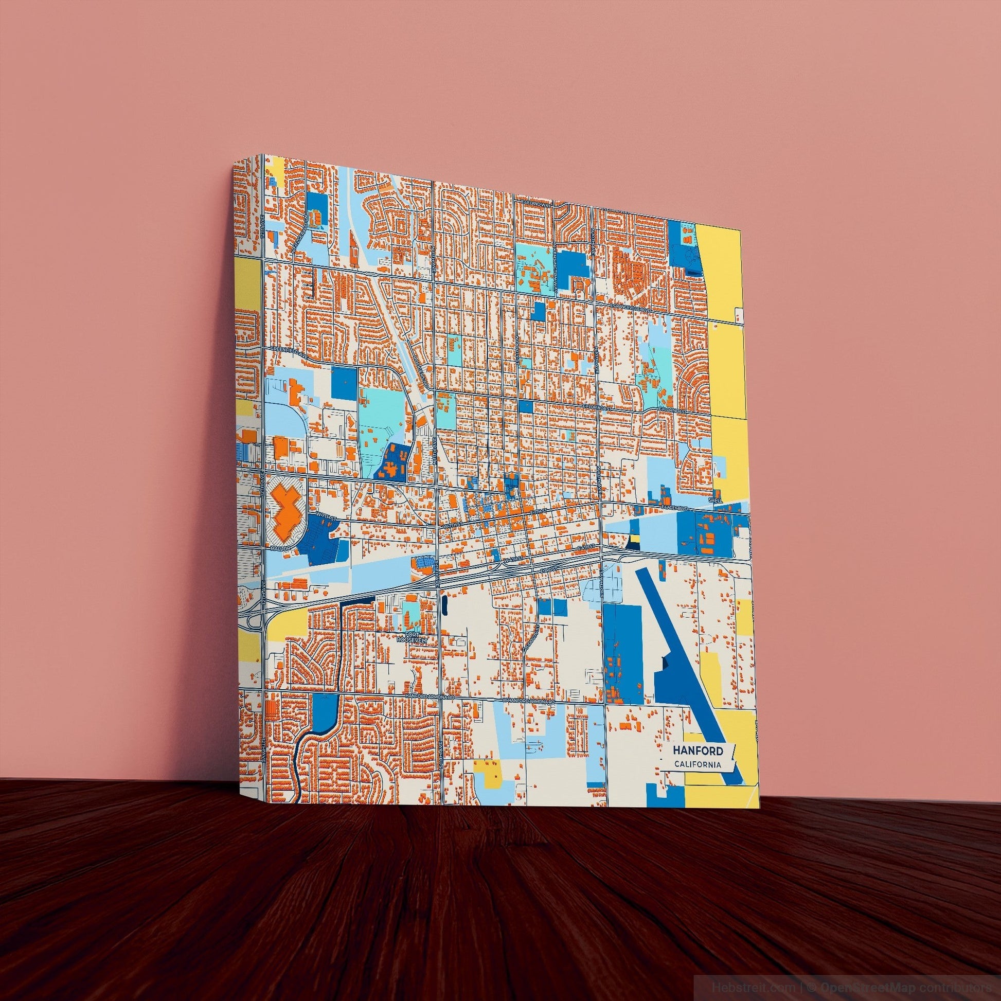 Hanford California Colorful City Map Canvas Print