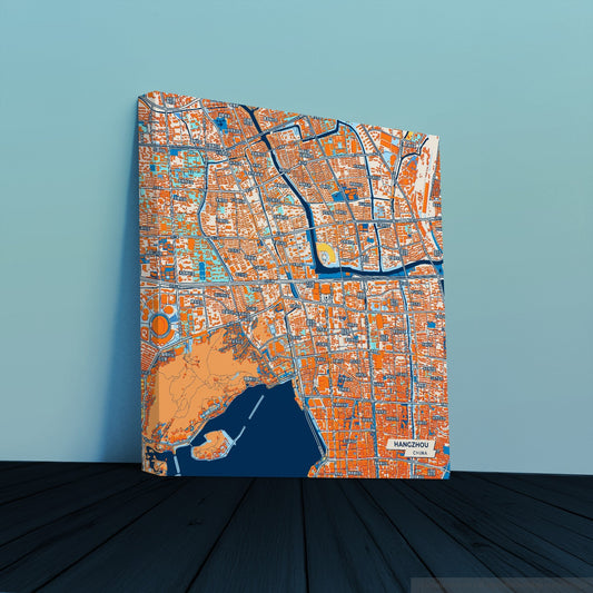 Hangzhou China Colorful City Map Canvas Print