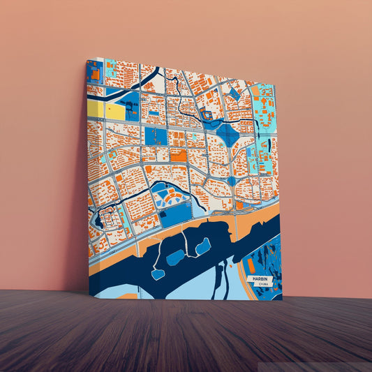 Harbin China Colorful City Map Canvas Print