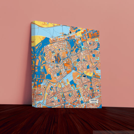 Harlow England Colorful City Map Canvas Print