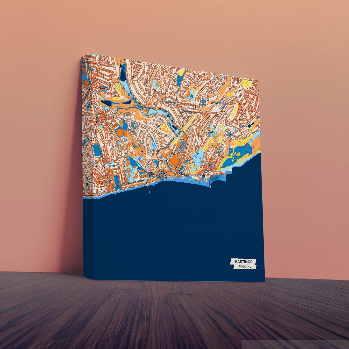 Hastings England Colorful City Map Canvas Print