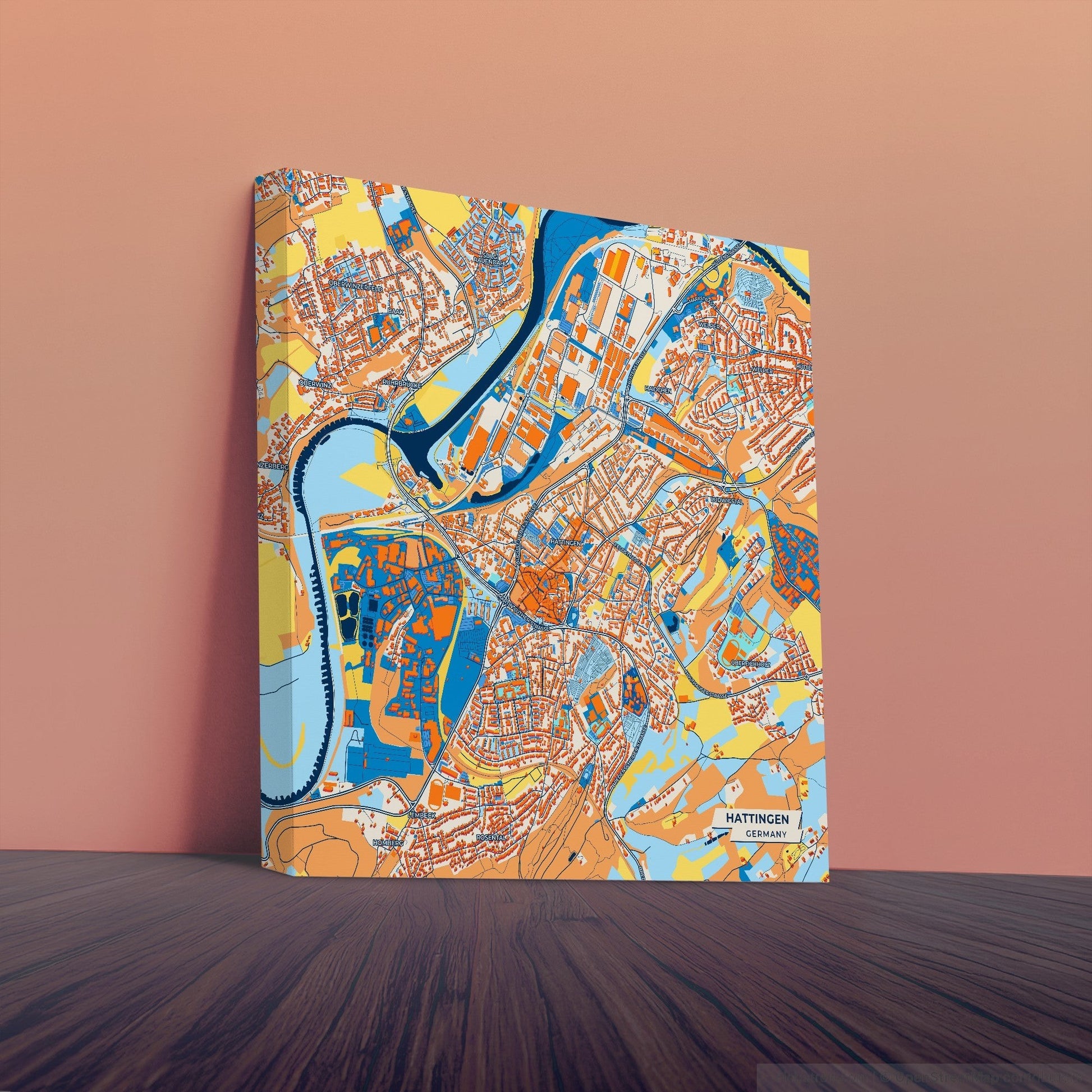 Hattingen Germany Colorful City Map Canvas Print