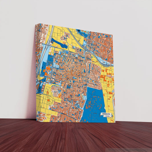 Herzliya Israel Colorful City Map Canvas Print
