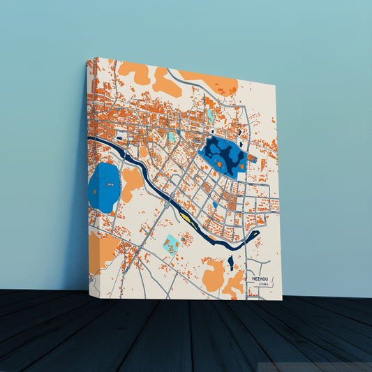 Hezhou China Colorful City Map Canvas Print