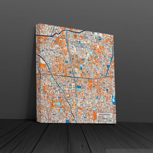 Higashiōsaka Japan Colorful City Map Canvas Print