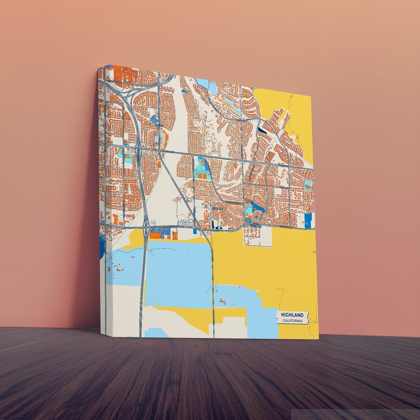 Highland California Colorful City Map Canvas Print