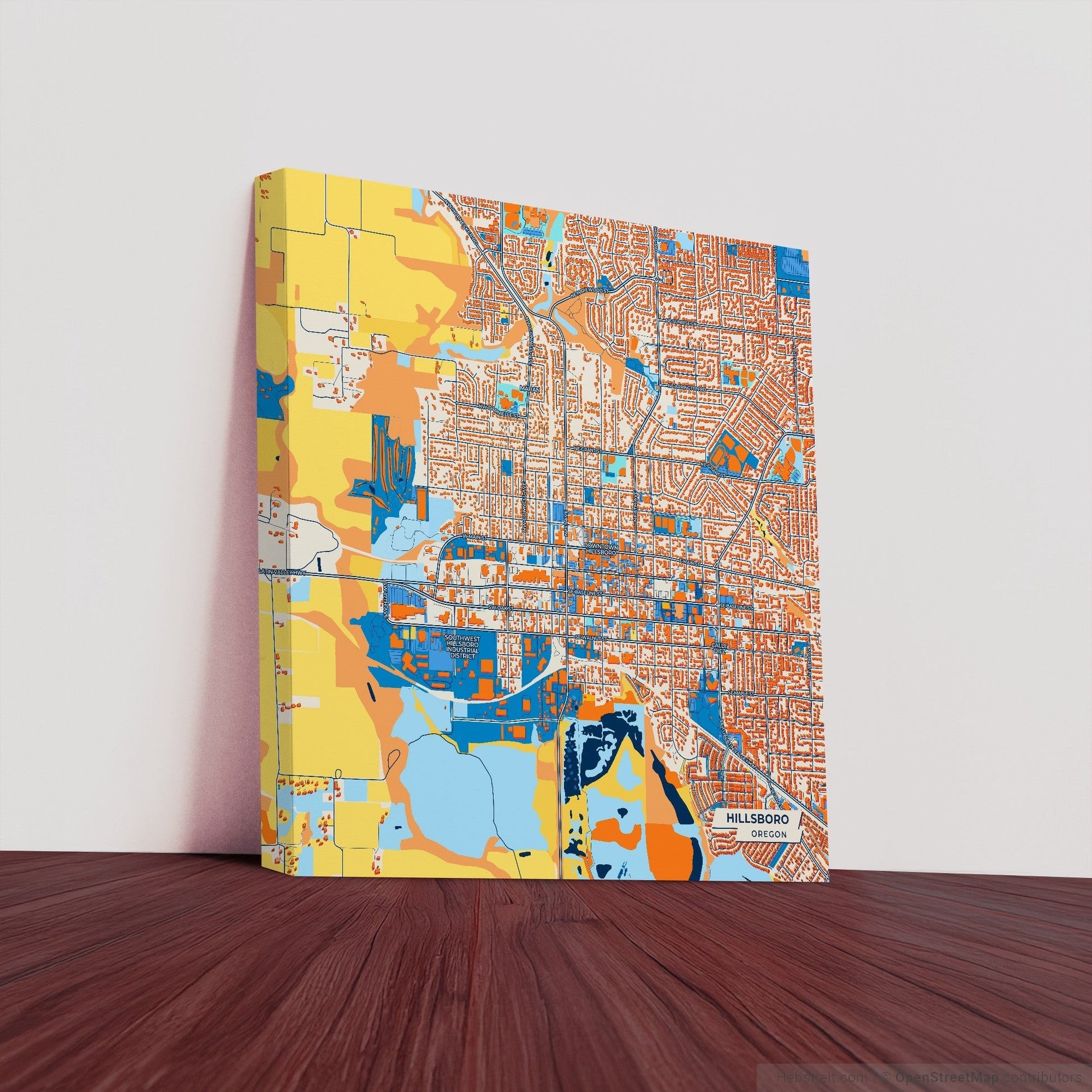 Hillsboro Oregon Colorful City Map Canvas Print