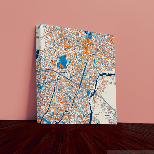 Himeji Japan Colorful City Map Canvas Print