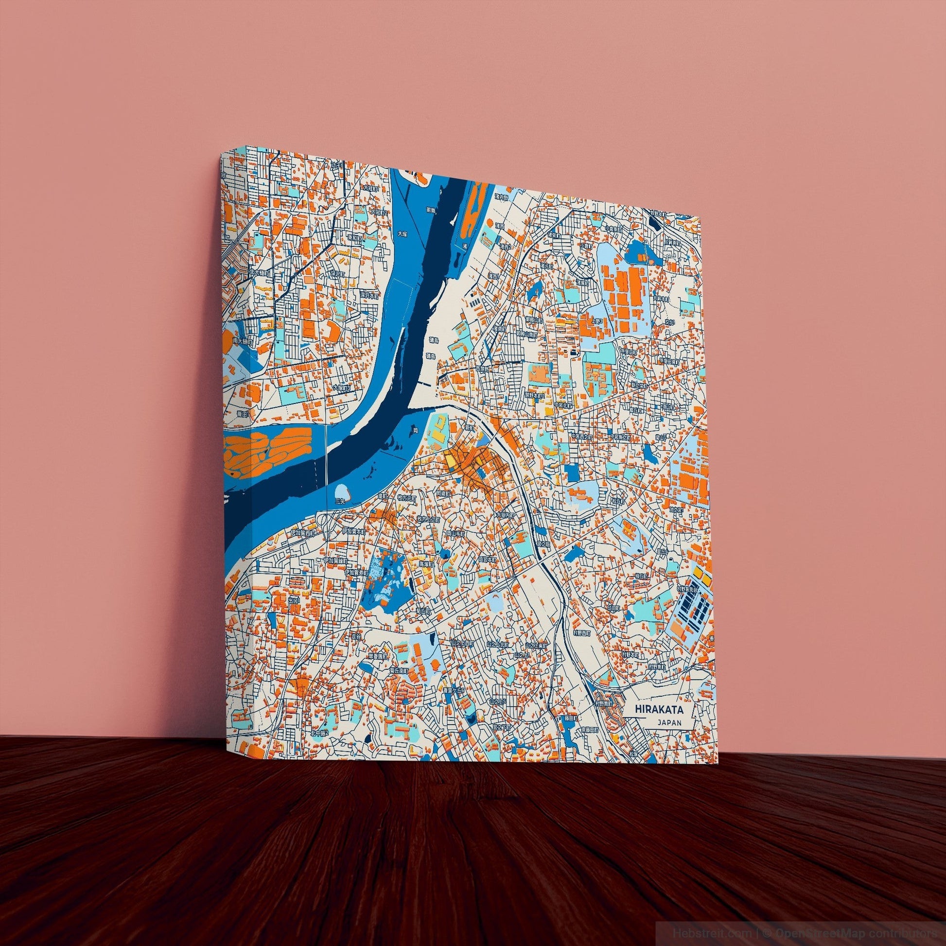 Hirakata Japan Colorful City Map Canvas Print