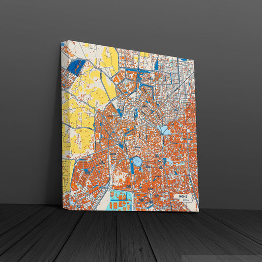 Homs Syria Colorful City Map Canvas Print