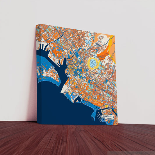 Honolulu Hawaii Colorful City Map Canvas Print