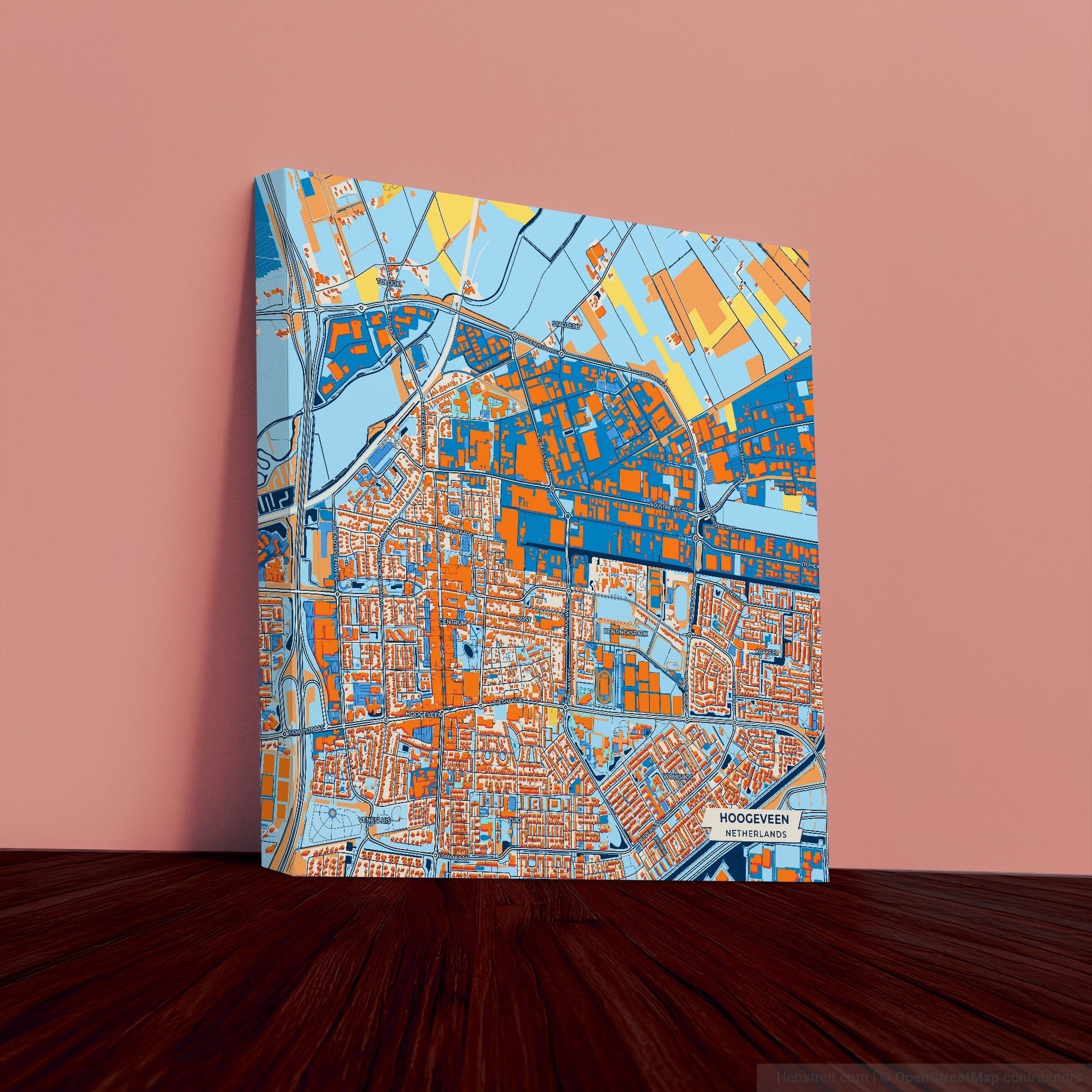 Hoogeveen Netherlands Colorful City Map Canvas Print