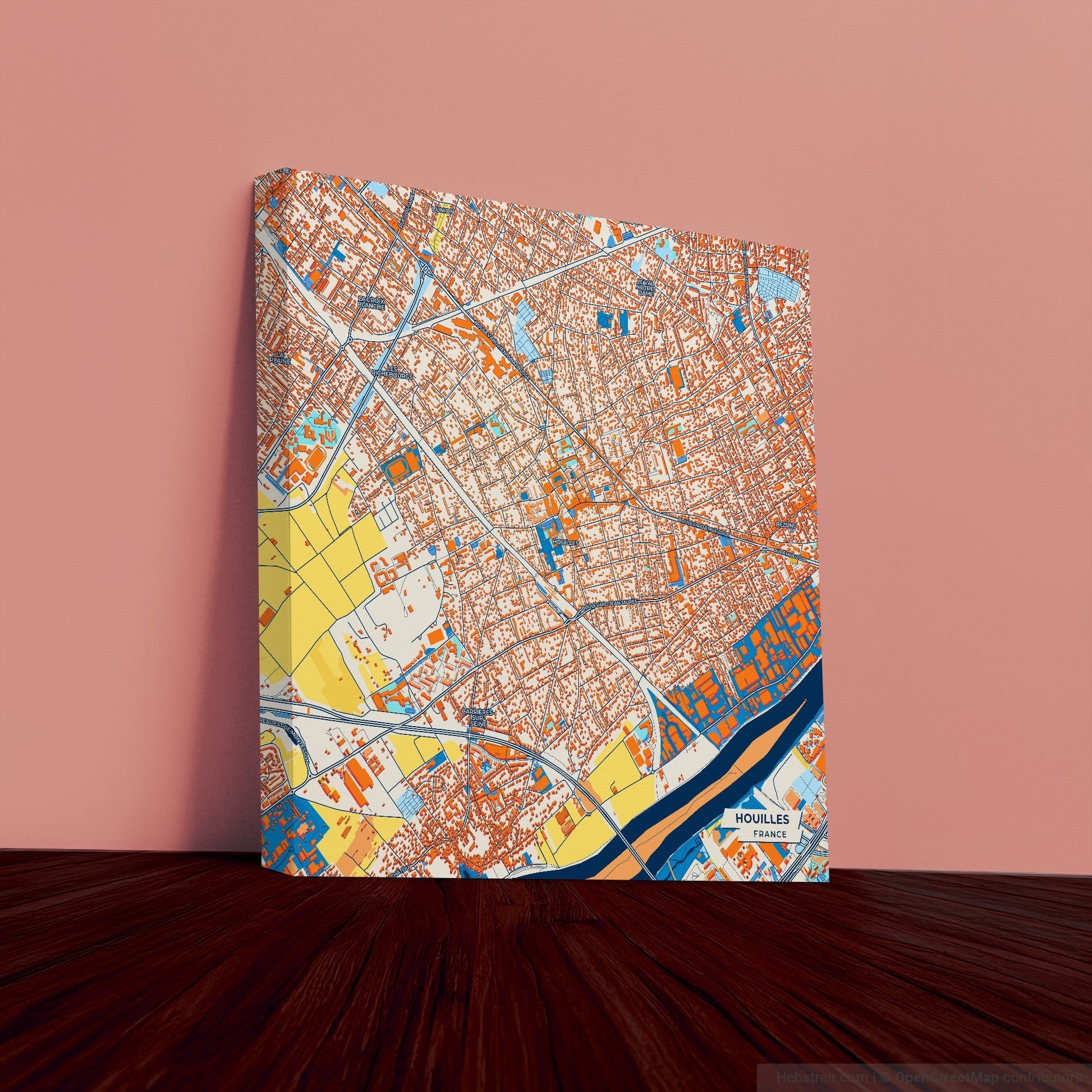 Houilles France Colorful City Map Canvas Print