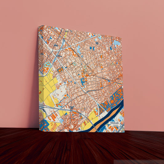 Houilles France Colorful City Map Canvas Print