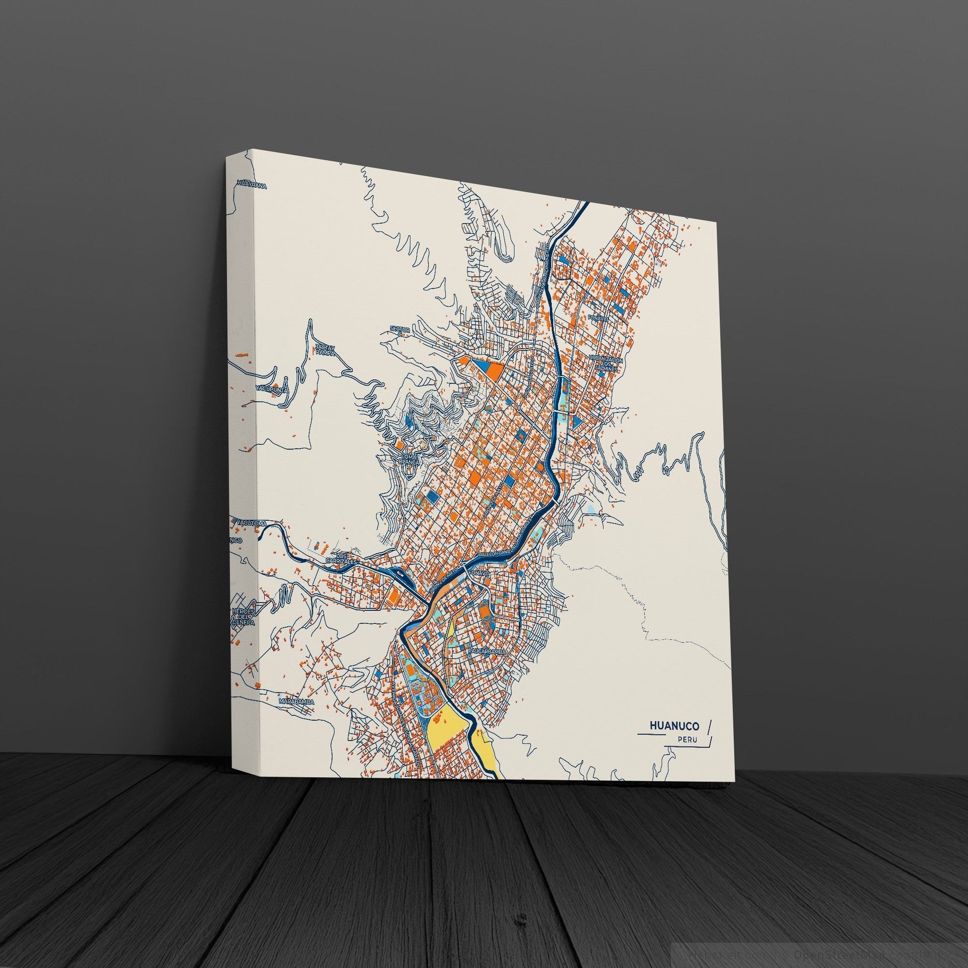 Huanuco Peru Colorful City Map Canvas Print