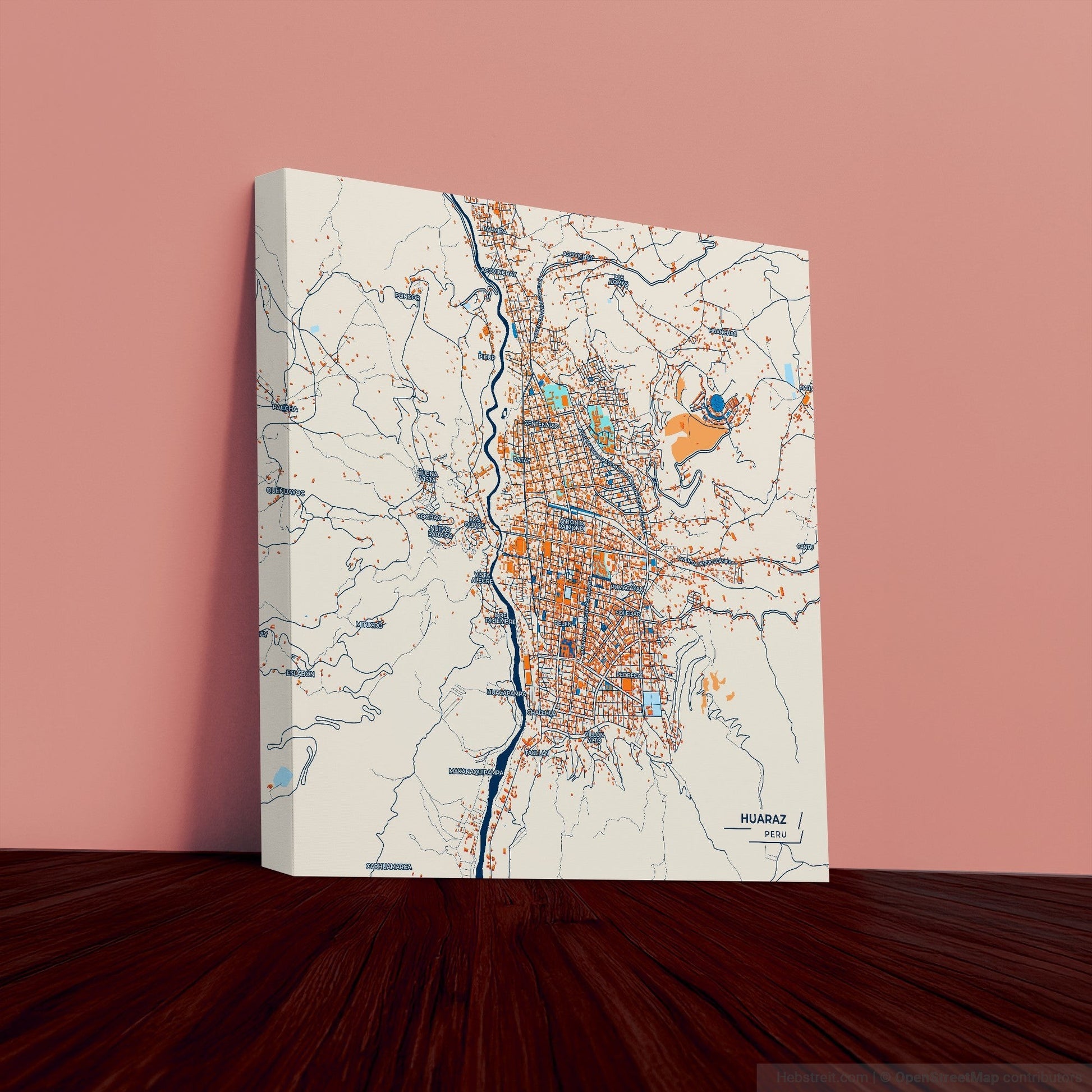 Huaraz Peru Colorful City Map Canvas Print