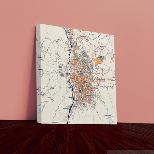 Huaraz Peru Colorful City Map Canvas Print