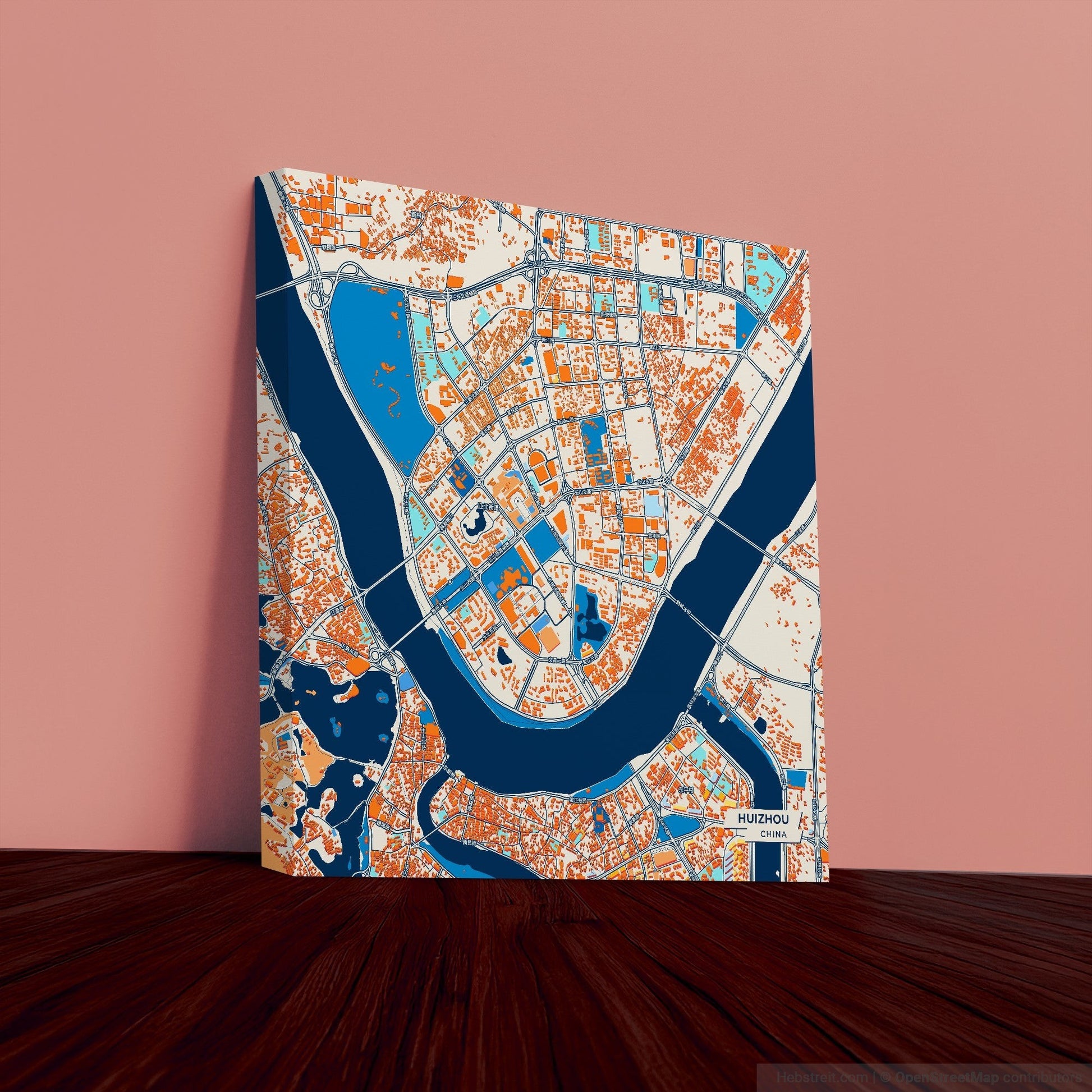 Huizhou China Colorful City Map Canvas Print