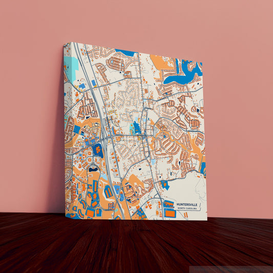Huntersville North Carolina Colorful City Map Canvas Print