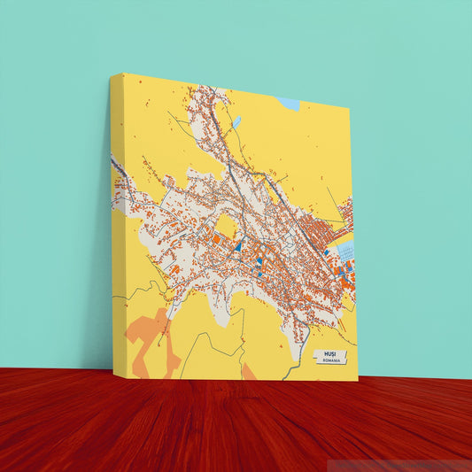 Huși Romania Colorful City Map Canvas Print