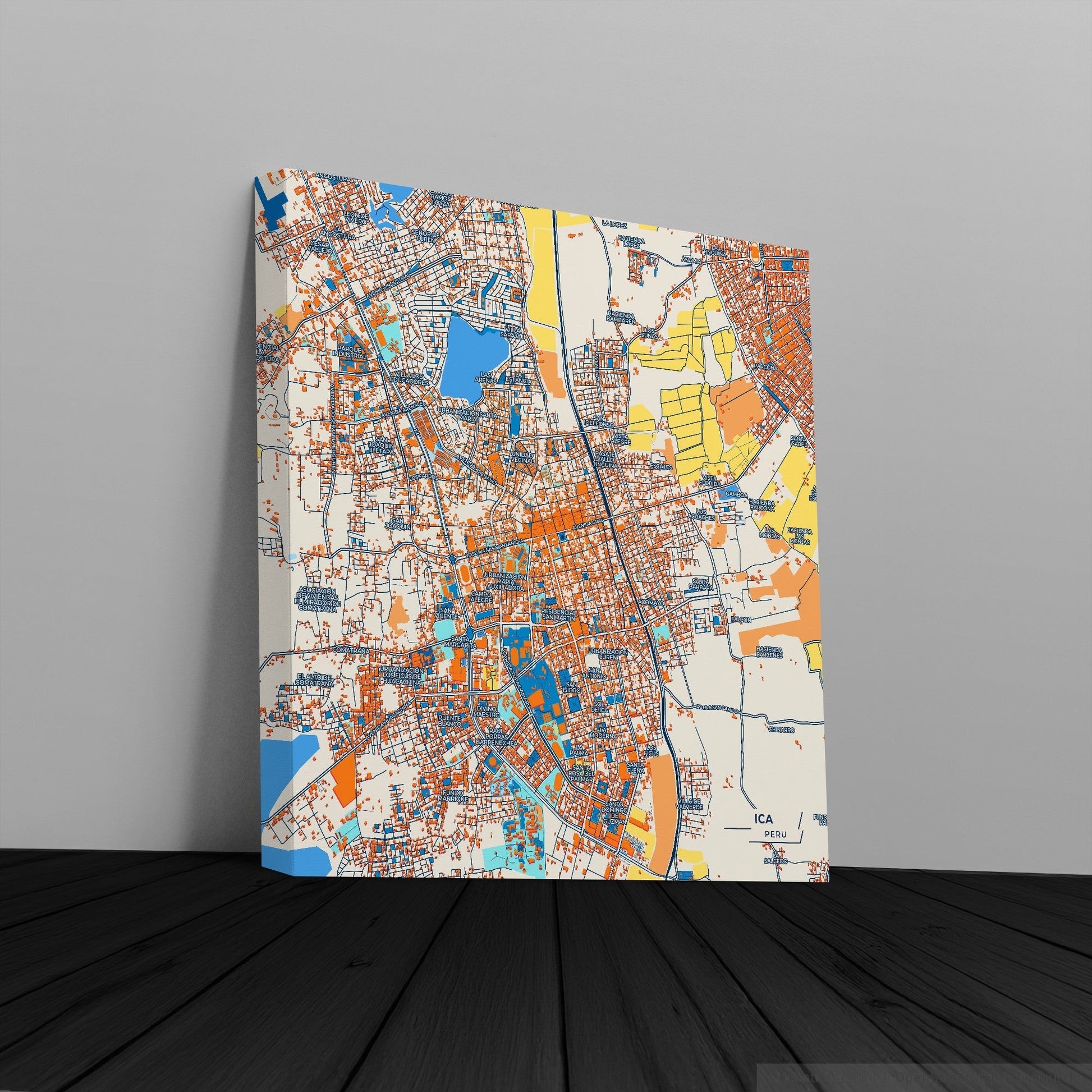 Ica Peru Colorful City Map Canvas Print