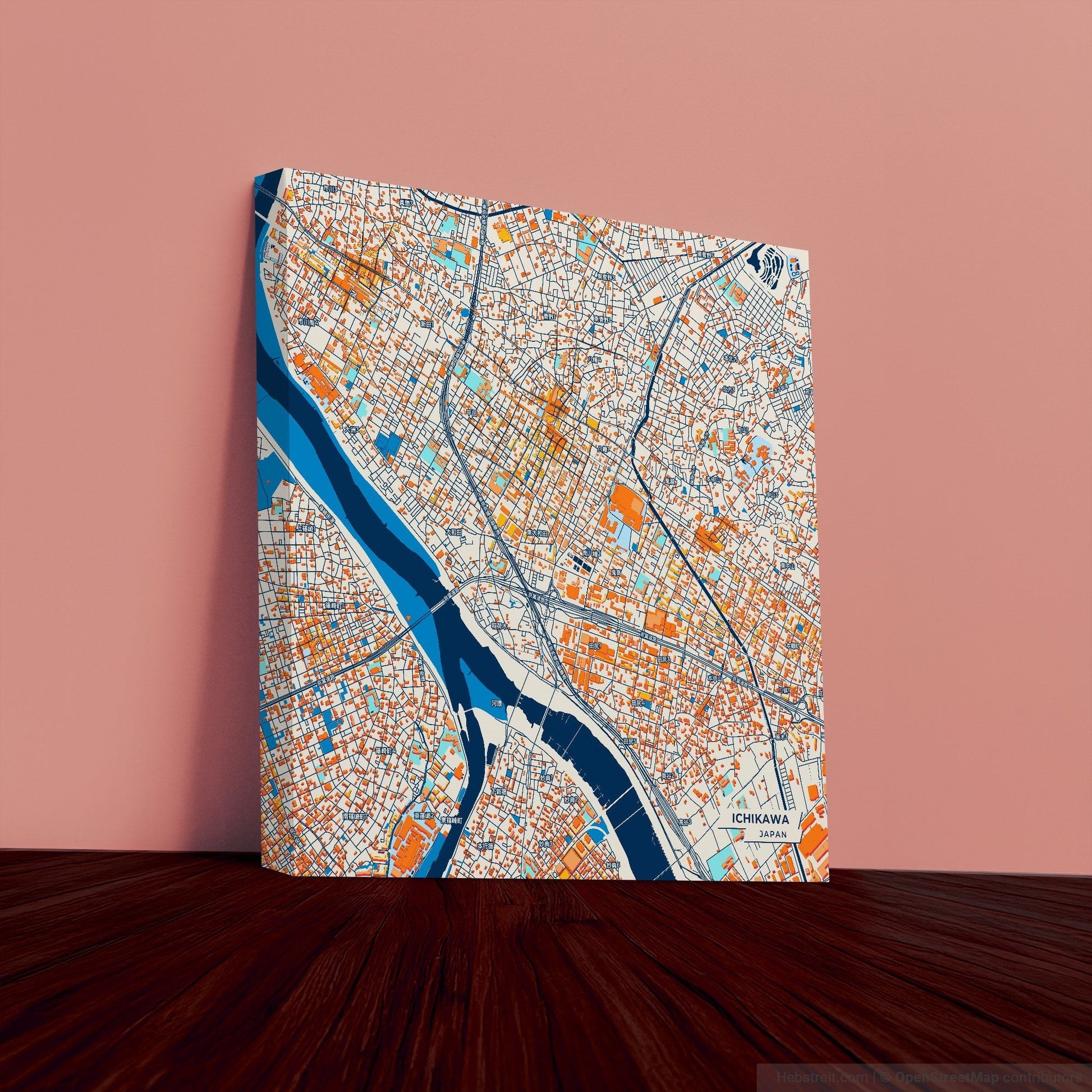 Ichikawa Japan Colorful City Map Canvas Print