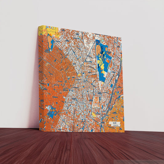 Ilio Greece Colorful City Map Canvas Print