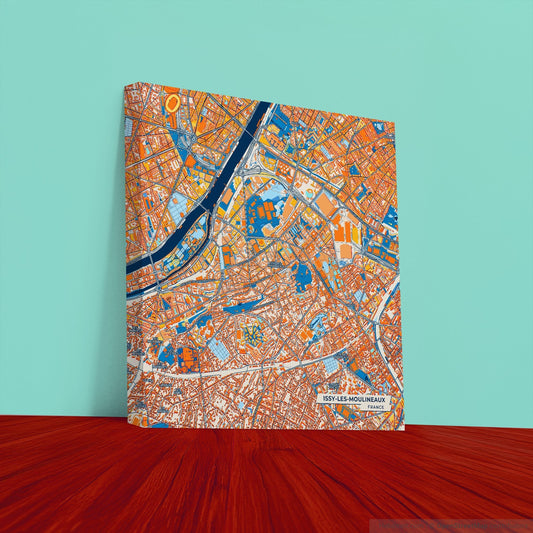Issy-Les-Moulineaux France Colorful City Map Canvas Print