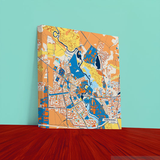 Ивантеевка Russia Colorful City Map Canvas Print