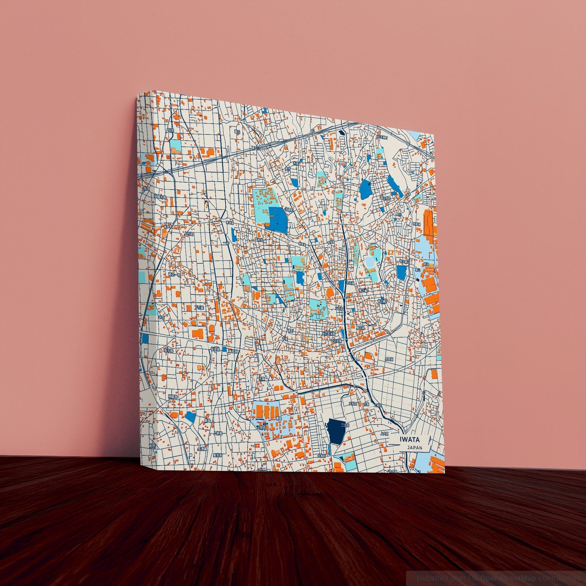 Iwata Japan Colorful City Map Canvas Print