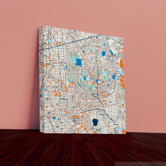 Iwata Japan Colorful City Map Canvas Print