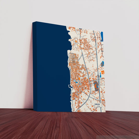 Jableh Syria Colorful City Map Canvas Print