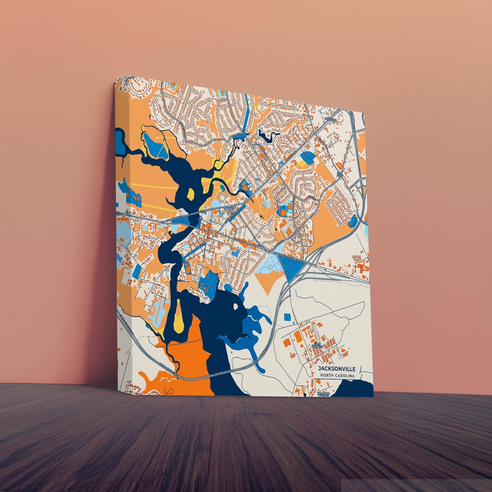 Jacksonville North Carolina Colorful City Map Canvas Print