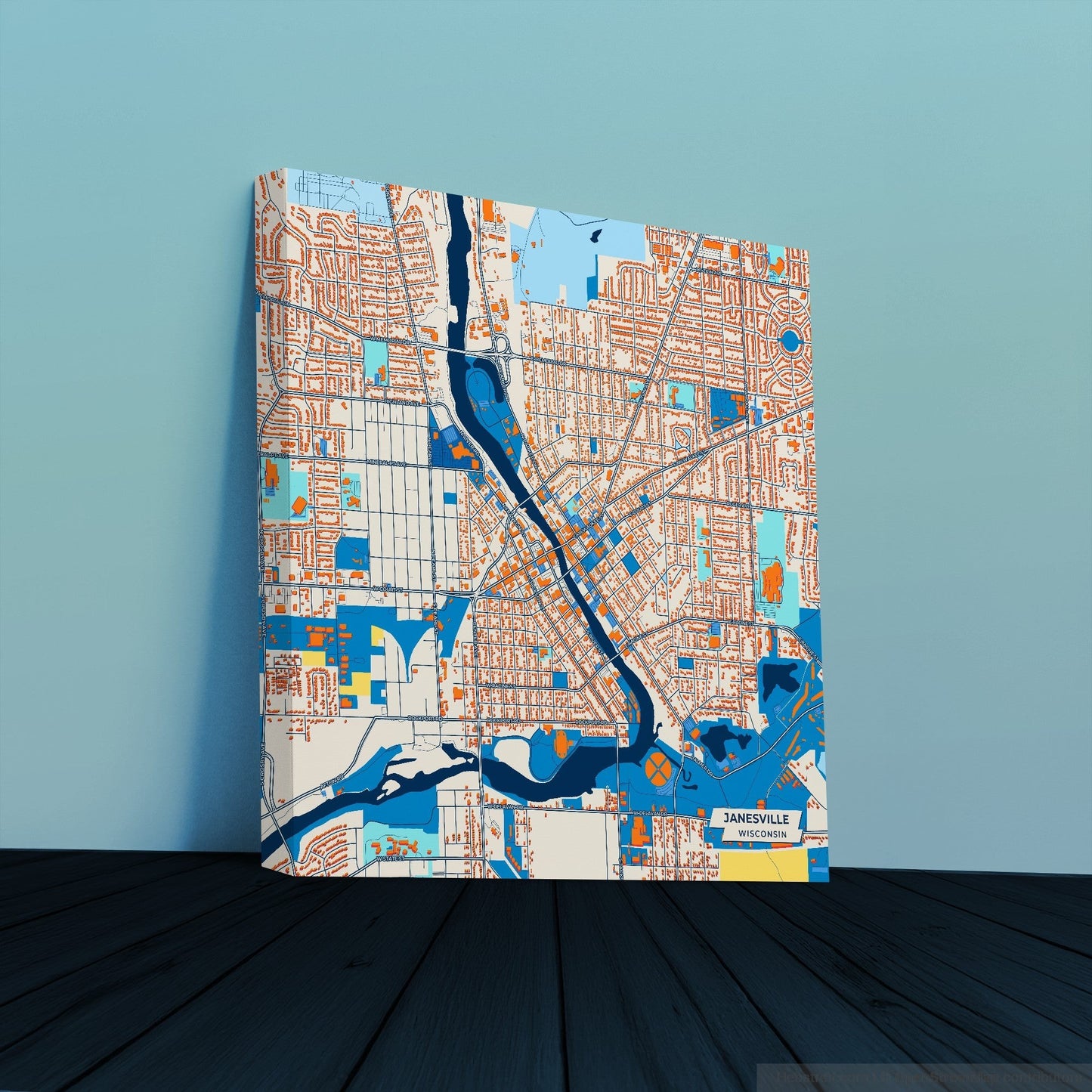 Janesville Wisconsin Colorful City Map Canvas Print