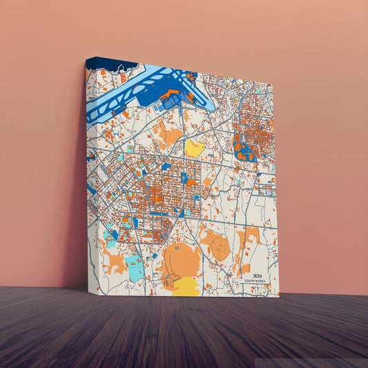 Jeju South Korea Colorful City Map Canvas Print
