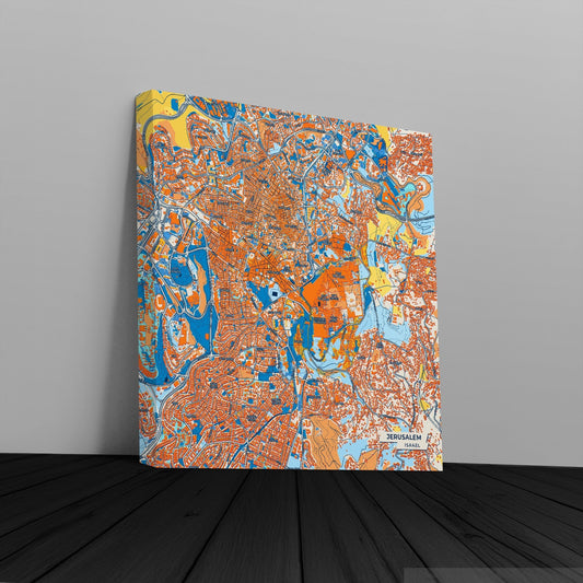Jerusalem Israel Colorful City Map Canvas Print