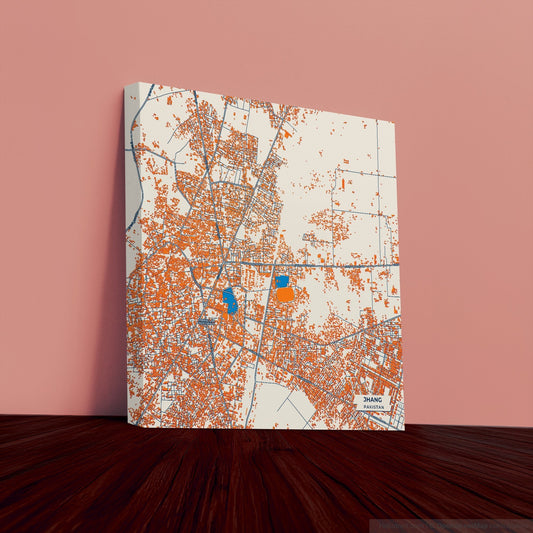 Jhang Pakistan Colorful City Map Canvas Print