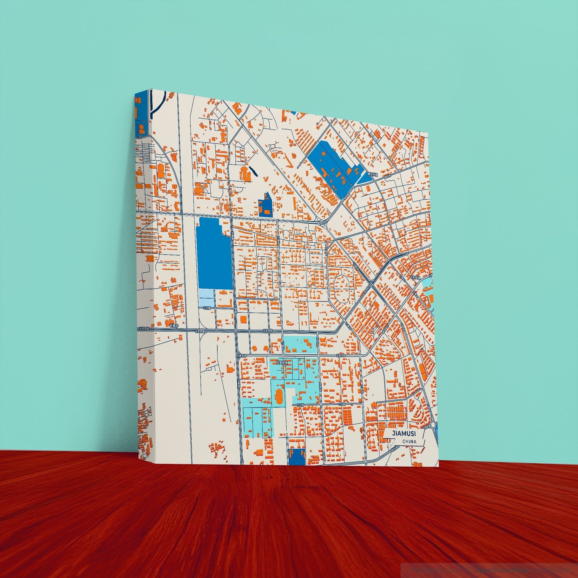 Jiamusi China Colorful City Map Canvas Print