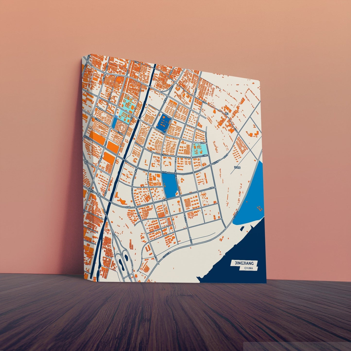 Jingjiang China Colorful City Map Canvas Print
