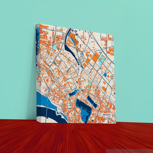 Jingzhou China Colorful City Map Canvas Print