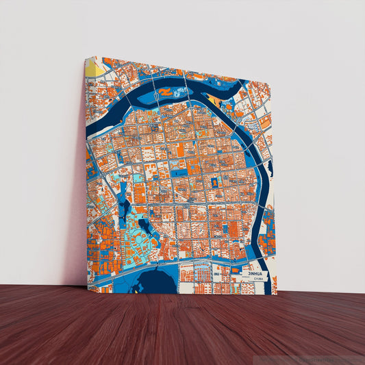 Jinhua China Colorful City Map Canvas Print