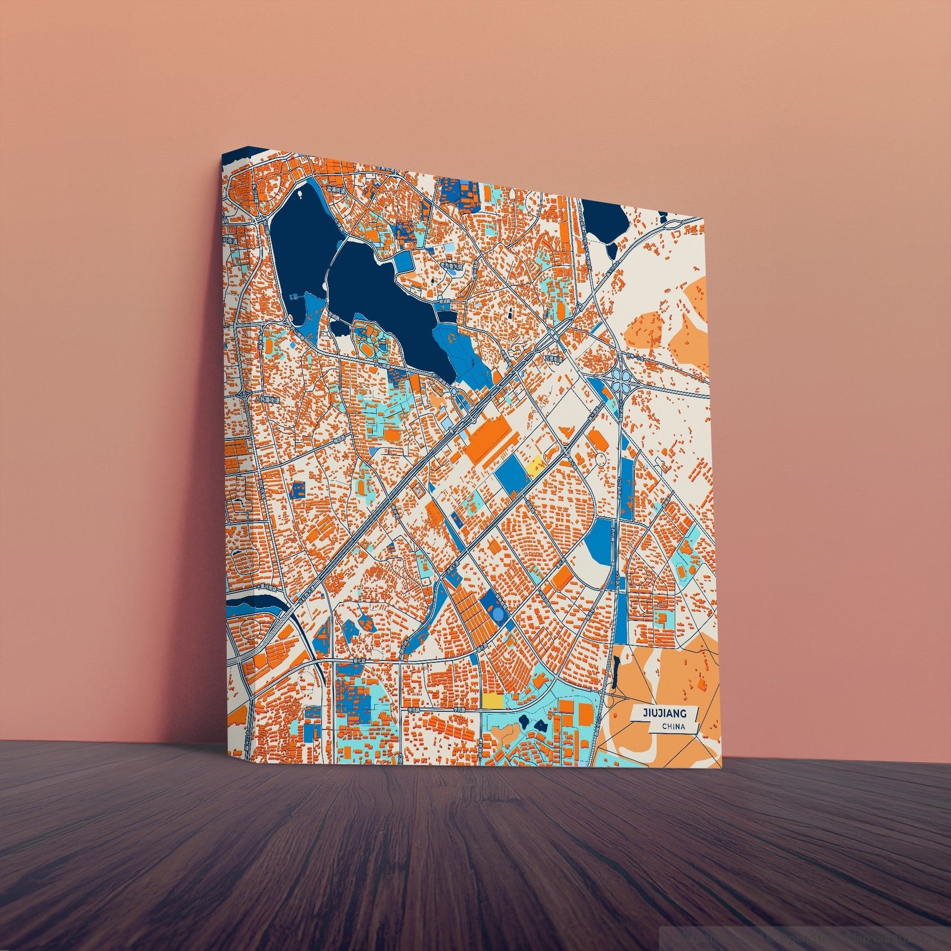 Jiujiang China Colorful City Map Canvas Print
