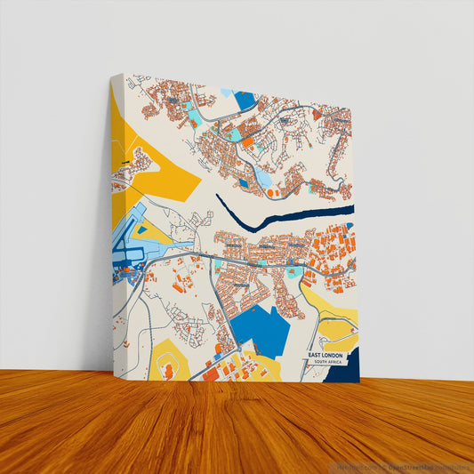 East London South Africa Colorful City Map Canvas Print