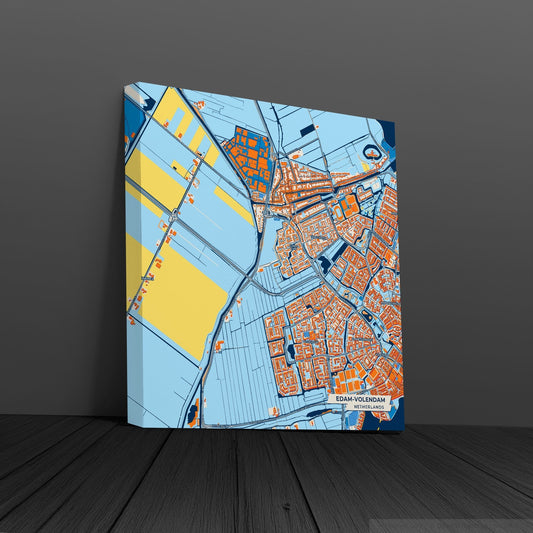 Edam-Volendam Netherlands Colorful City Map Canvas Print
