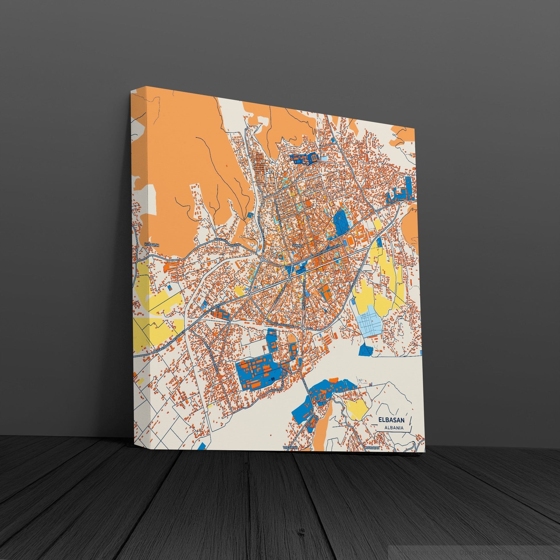 Elbasan Albania Colorful City Map Canvas Print