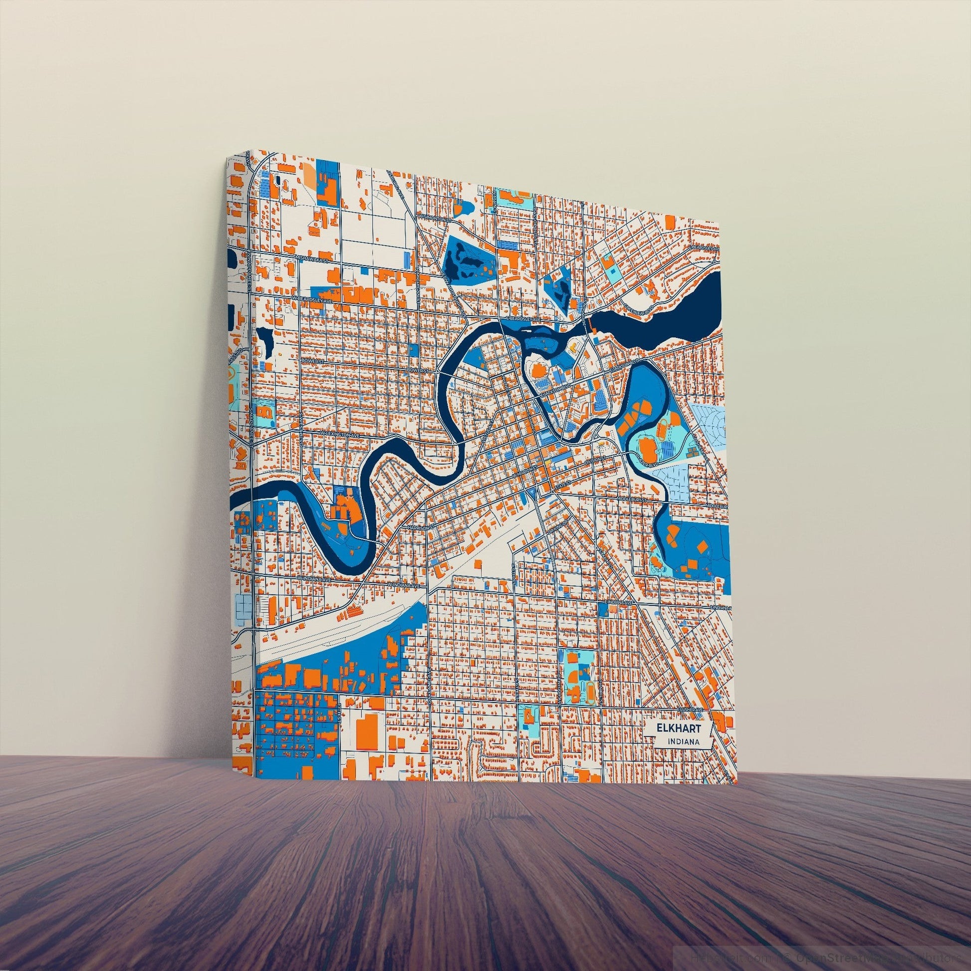Elkhart Indiana Colorful City Map Canvas Print
