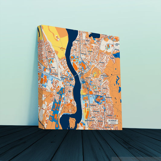 Elverum Norway Colorful City Map Canvas Print