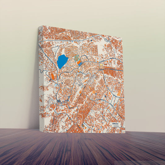 Enugu Nigeria Colorful City Map Canvas Print
